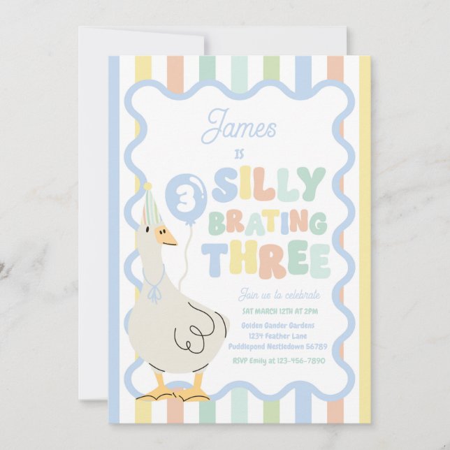 Invitation Silly Goose Silly-Brating Three Birthday Party  (Devant)