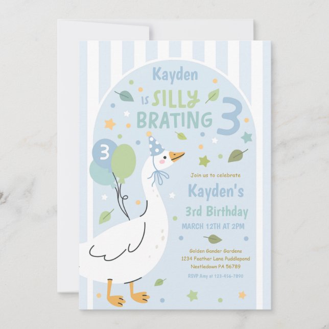 Invitation Silly Goose Silly-Brating Three Birthday Party  (Devant)