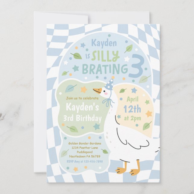 Invitation Silly Goose Silly-Brating Three Birthday Party (Devant)