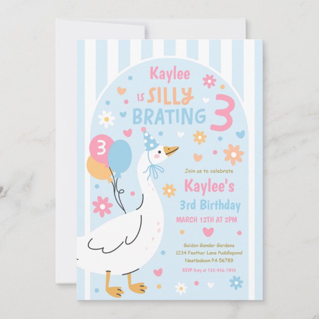 Invitation Silly Goose Silly-Brating Three Birthday Party  (Devant)