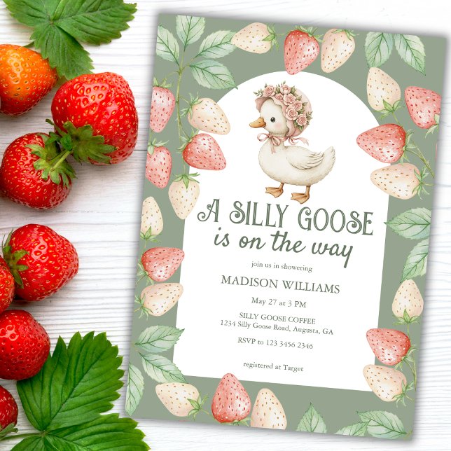 Invitation Silly Goose Strawberries Baby shower fille (Créateur téléchargé)