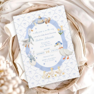 Invitation Silly Goose Whimsical Bow Baby Boy Douche garçon