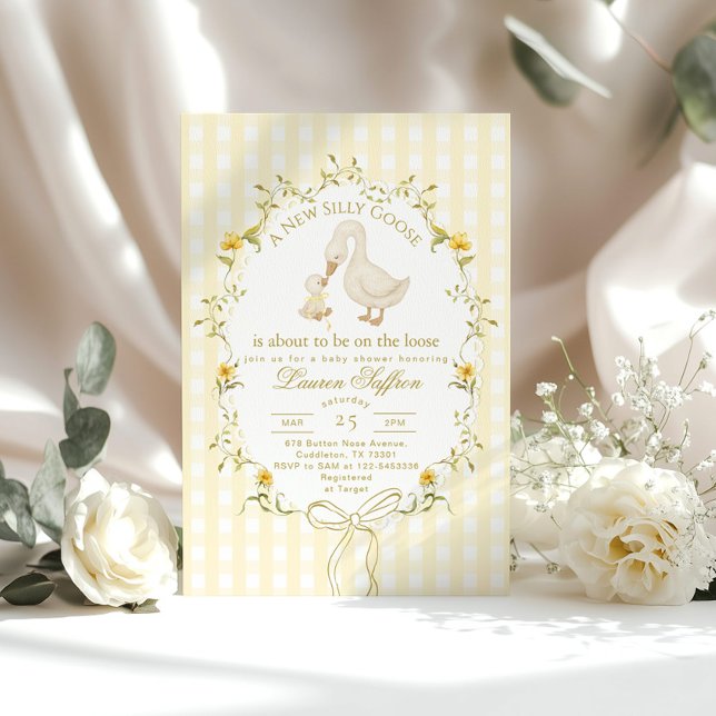 Invitation Silly Goose Yellow Gender neutral Bow Baby Shower (Créateur téléchargé)