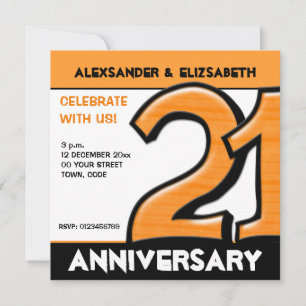Invitation Silly Numéro 21 orange Anniversaire Party