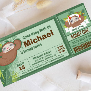 Invitation Silly Sloth Boy Jungle Billets Pass Anniversaire