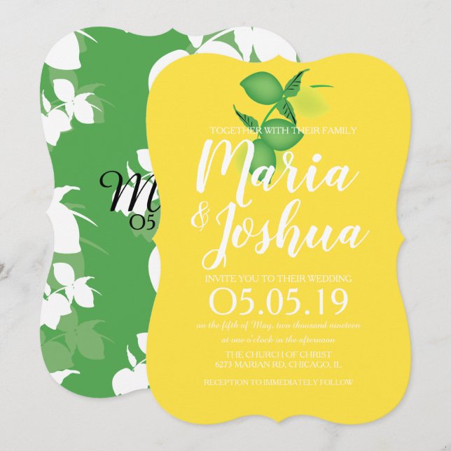 Invitation Silo de mariage à motif de citron vert jaune frais (Devant / Derrière)