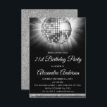Invitation Silver 21st Birthday Party Disco Ball - 70's Party<br><div class="desc">Argent Vingt-et-unième fête d'anniversaire Disco Ball Party Invitation. L'Invitation à la fête d'anniversaire Silver and Black 21st est parfaite pour une fête d'anniversaire moderne de 21st. Veuillez contacter le concepteur pour les articles correspondants customisés.</div>