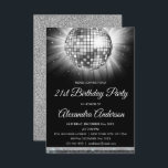 Invitation Silver 21st Birthday Party Disco Ball - 70's Party<br><div class="desc">Argent Vingt-et-unième fête d'anniversaire Disco Ball Party Invitation. L'Invitation à la fête d'anniversaire Silver and Black 21st est parfaite pour une fête d'anniversaire moderne de 21st. Veuillez contacter le concepteur pour les articles correspondants customisés.</div>