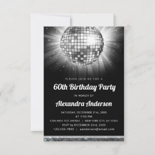 Invitation Silver 60th Birthday Party 70's Disco Ball