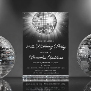 Invitation Silver 60th Birthday Party 70's Disco Ball