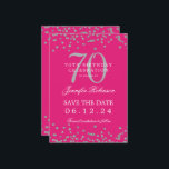 Invitation Silver 70th Birthday Save Date Details Hot Pink<br><div class="desc">Elégant design "70th Birthday Party" avec faux confettis de parties scintillant & détails texte. Facile à utiliser et facile à personnaliser. Commandez aujourd'hui !</div>