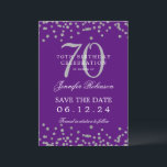 Invitation Silver 70th Birthday Save Date Détails Purple<br><div class="desc">Elégant design "70th Birthday Party" avec faux confettis de parties scintillant & détails texte. Facile à utiliser et facile à personnaliser. Commandez aujourd'hui !</div>