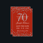 Invitation Silver 70th Birthday Save Date Détails Rouge<br><div class="desc">Elégant design "70th Birthday Party" avec faux confettis de parties scintillant & détails texte. Facile à utiliser et facile à personnaliser. Commandez aujourd'hui !</div>