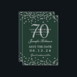 Invitation Silver 70th Birthday Save Date Détails Vert<br><div class="desc">Elégant design "70th Birthday Party" avec faux confettis de parties scintillant & détails texte. Facile à utiliser et facile à personnaliser. Commandez aujourd'hui !</div>