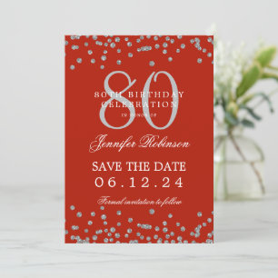Invitation Silver 80th Birthday Party Détails de la date de s