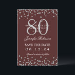 Invitation Silver 80th Birthday Save Date Détails Bourgogne<br><div class="desc">Elégant design "70th Birthday Party" avec faux confettis de parties scintillant & détails texte. Facile à utiliser et facile à personnaliser. Commandez aujourd'hui !</div>