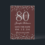 Invitation Silver 80th Birthday Save Date Détails Bourgogne<br><div class="desc">Elégant design "70th Birthday Party" avec faux confettis de parties scintillant & détails texte. Facile à utiliser et facile à personnaliser. Commandez aujourd'hui !</div>