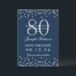 Invitation Silver 80th Birthday Save Date Détails Marine Blue<br><div class="desc">Elégant design "70th Birthday Party" avec faux confettis de parties scintillant & détails texte. Facile à utiliser et facile à personnaliser. Commandez aujourd'hui !</div>