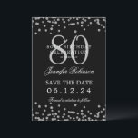 Invitation Silver 80th Birthday Save Date Détails Noir<br><div class="desc">Elégant design "70th Birthday Party" avec faux confettis de parties scintillant & détails texte. Facile à utiliser et facile à personnaliser. Commandez aujourd'hui !</div>