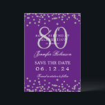 Invitation Silver 80th Birthday Save Date Détails Purple<br><div class="desc">Elégant design "70th Birthday Party" avec faux confettis de parties scintillant & détails texte. Facile à utiliser et facile à personnaliser. Commandez aujourd'hui !</div>