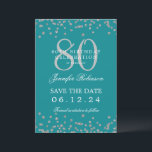 Invitation Silver 80th Birthday Save Date Details Turquoise<br><div class="desc">Elégant design "70th Birthday Party" avec faux confettis de parties scintillant & détails texte. Facile à utiliser et facile à personnaliser. Commandez aujourd'hui !</div>