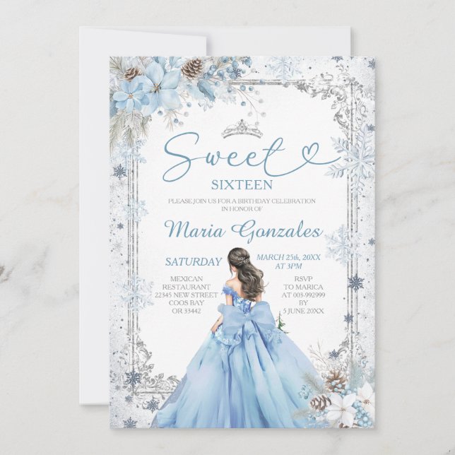 Invitation Silver and Blue Christmas Sweet Sixteen Birthday (Devant)