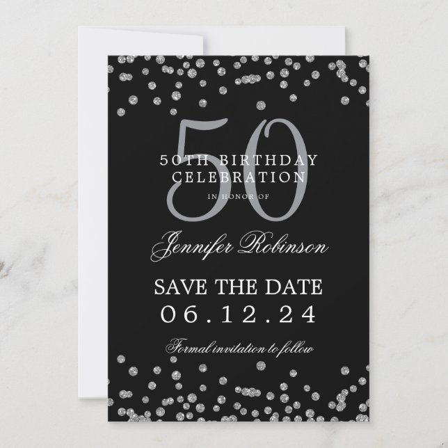 Invitation Silver Black 50e anniversaire Enregistrer la date  (Devant)