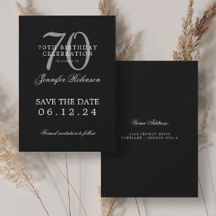 Invitation Silver Black 70th Birthday Enregistrer la date