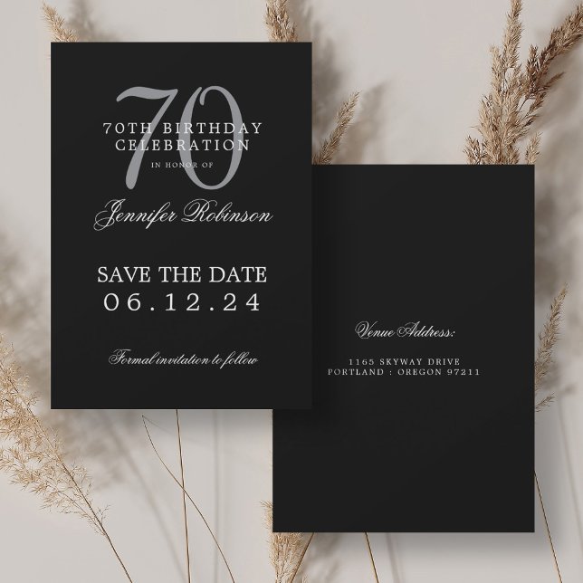 Invitation Silver Black 70th Birthday Enregistrer la date (Silver Black 70th Birthday Save the Date Invitation)