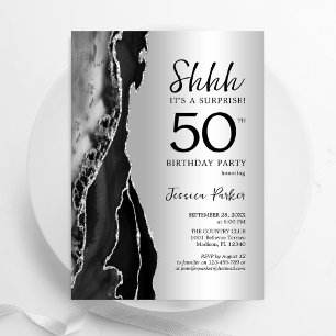 Invitation Silver Black Agate Surprise 50e anniversaire