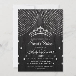 Invitation Silver Black Diamond Tiara Sweet 16