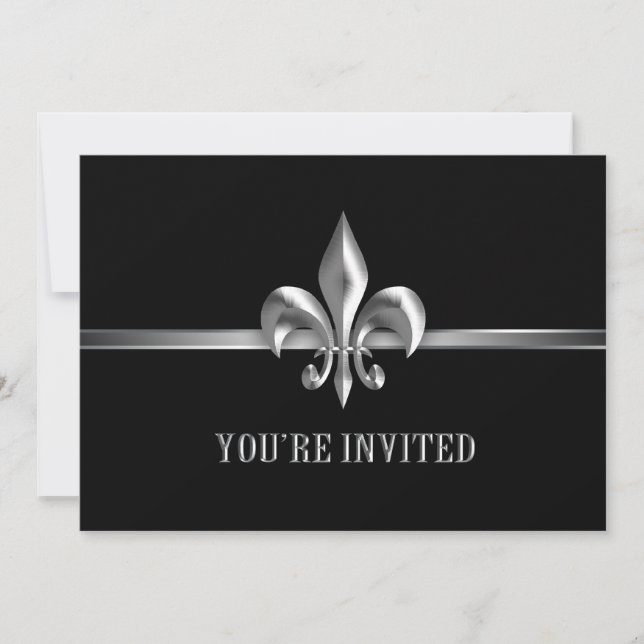 Invitation Silver Black Fleur de Lis (Devant)