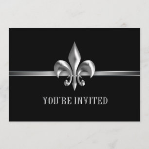 Invitation Silver Black Fleur de Lis