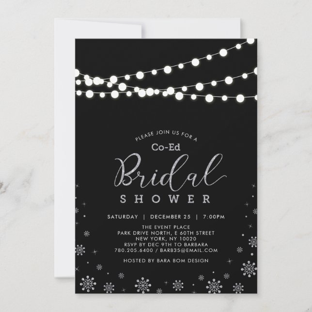 Invitation Silver & Black | Guirlande Lumineuse Enterrement d (Devant)