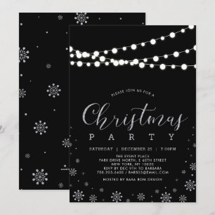 Invitation Silver & Black   Guirlande Lumineuse Fête de Noël