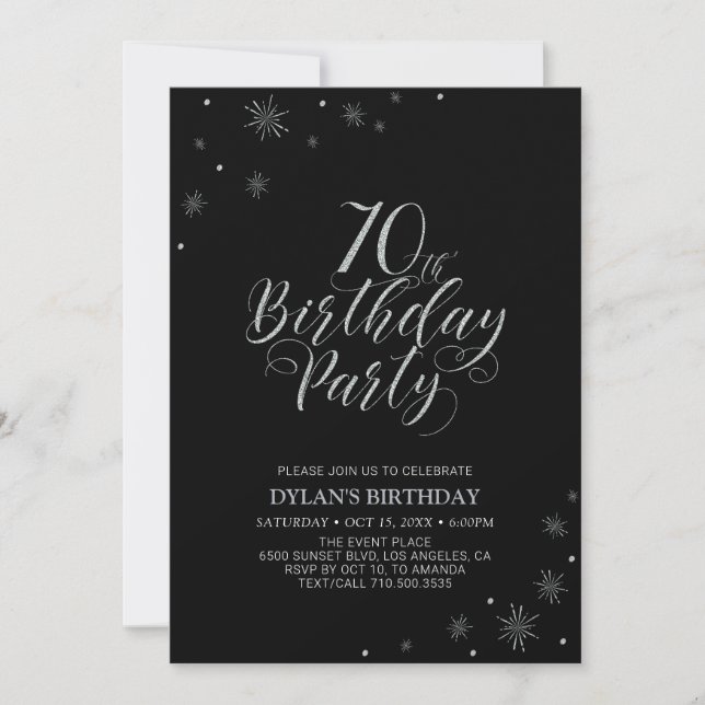 Invitation Silver & Black | Moderne et Chic Fête d'anniversai (Devant)