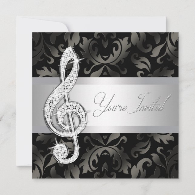 Invitation Silver Black Music Treble Clef Considérant Invitat (Devant)