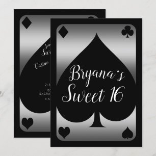 Invitation Silver & Black Spade Glam Casino Sweet 16 Party