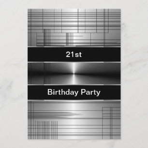 Invitation Silver Black Stripes Mans 21e anniversaire