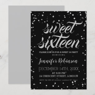Invitation Silver Black Sweet 16 Parties scintillant Sparkle