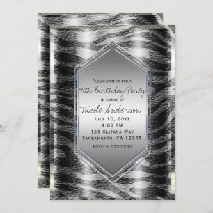 Invitation Silver Black Zebra Imprimer Anniversaire N'importe