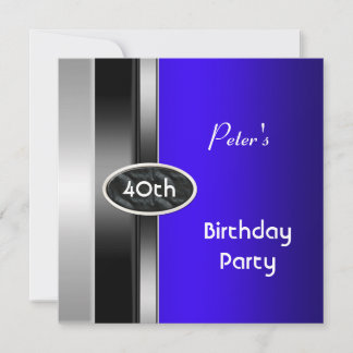 Invitation Silver Blue Mens 40e anniversaire homme de fête