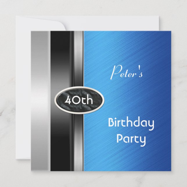 Invitation Silver Blue Mens 40e anniversaire homme de fête (Devant)
