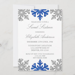 Invitation Silver Blue Snowflake hiver Sweet 16