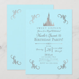 Invitation Silver & Blue Storybook Princess Sweet 16 Party