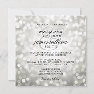 Invitation Silver Bokeh éclaire un mariage élégant