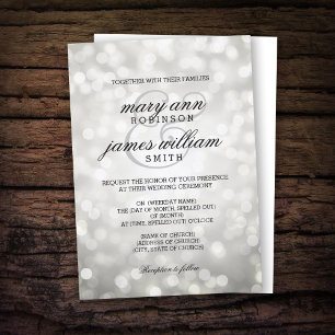 Invitation Silver Bokeh éclaire un mariage élégant