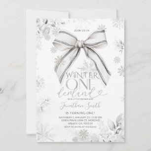 Invitation Silver Bow Hiver Onederland Chute de Neige 1er Ann