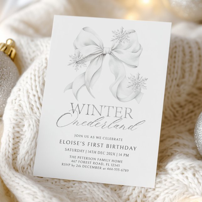 Invitation Silver Bow Winter Onederland 1er Anniversaire (Créateur téléchargé)