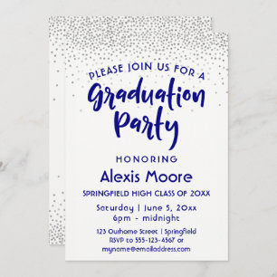 Invitation Silver Confetti & Navy Typography Grad Party, 2